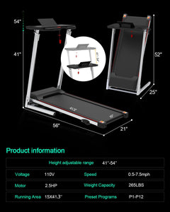 Folding Treadmill for Home - Slim Compact Running Machine Portable Electric Treadmill Foldable Treadmill Workout Exercise for Small Home Apartment Gym